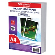Фотобумага матовая, А4, 140 г/м2, односторонняя, 100 листов, ПАКЕТ, BRAUBERG ORIGINAL, 364427