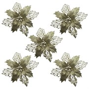 Украшение ёлочное КОМПЛЕКТ 5 шт. "Цветок с клипсой", диаметр 15 см, ПВХ, золото, ЗОЛОТАЯ СКАЗКА, 592603