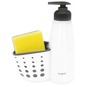 Дозатор для моющего средства, органайзер кухонный + губка, БЕЛЫЙ, 8х20х16 см, LAIMA HOME, 700048