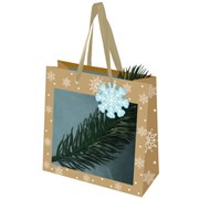 Пакет подарочный (1 шт.) новогодний, 20х8х20 см, "Snowflakes", прозрачное окно, крафт, ЗОЛОТАЯ СКАЗКА, 592444