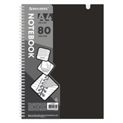 Тетрадь обложка пластик, А4 80 л., гребень мягкий, вырубка для ручки, клетка, BRAUBERG, черный, 405371