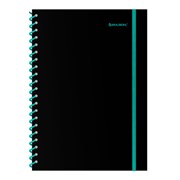 Тетрадь обложка пластик, А4 80 л., спираль пластик, резинка, клетка, BRAUBERG, черный/синий, 405381