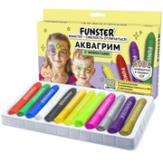 Аквагрим для лица и тела, 12 цветов (6 классических + 3 неон + 3 метал), 10 трафаретов, FUNSTER (ФАНСТЕР), 192575