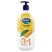 Гель-смузи для душа 3 в 1 для тела, рук и ванны 1 л, AURA FAMILY "Дыня, ананас, персик", дозатор, 14950