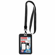 Бейдж вертикальный (85х54 мм), лента 45 см с карабином, СЛАЙДЕР, черный, BRAUBERG EXTRA, 238831