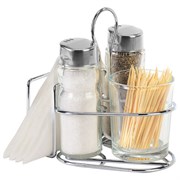 Набор для специй 2х50 мл, CLASSIC, салфетница + соль + перец + стакан под зубочистки, WEGLA (ВЕГЛА), 700236