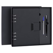 Ежедневник на кольцах в наборе с ручкой А5, 165x229 мм, BRAUBERG "Lux", под кожу, 100 листов, черный, 116856