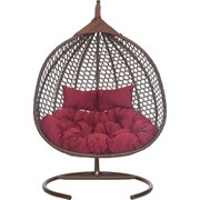 Подвесное двухместное кресло-кокон Лаура ФИДЖИ коричневый +каркас, подушка бордовая FID