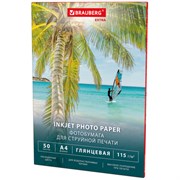 Фотобумага глянцевая, А4, 115 г/м2, односторонняя, 50 листов, BRAUBERG EXTRA, 364477