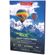 Фотобумага матовая, А4, 230 г/м2, односторонняя, 50 листов, BRAUBERG EXTRA, 364488
