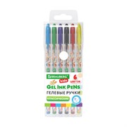 Ручки гелевые КЛАССИЧЕСКИЕ BRAUBERG KIDS "CUTE ANIMALS", НАБОР 6 ЦВЕТОВ, корпус с печатью, узел 1 мм, линия письма 0,7 мм, 144441