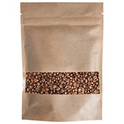 Пакеты дой-пак с замком ZIP LOCK, крафт с окном 60 мм, 180х260 + 40 мм, КОМПЛЕКТ 100 штук, 150 мкм, BRAUBERG, 700693