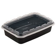 Контейнер одноразовый 830 мл, С КРЫШКОЙ, 207х140 мм, черный/прозрачный, ПП, ВЗЛП, 1261Ч