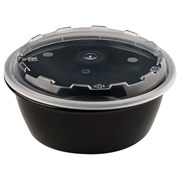 Контейнер одноразовый 950 мл, С КРЫШКОЙ, круглый, диаметр 172 мм, черный/прозрачный, ПП, ВЗЛП, 1265Ч