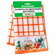 Салфетка из МИКРОФИБРЫ универсальная, 40х60 см, оранжевая клетка, орнамент, 240 г/м2, BOOMHOUSE (БУМХАУС), 700877