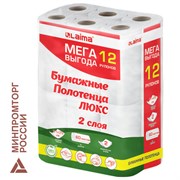 Полотенца бумажные 2-слойные, MegaPack (12 рулонов по 15 метров), LAIMA LUXE, 100% целлюлоза, 5087442