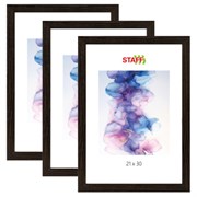 Рамка 21х30 см небьющаяся, КОМПЛЕКТ 3 штуки, багет 18 мм МДФ, STAFF "Grand", цвет венге, 391333