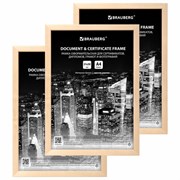Рамка 21х30 см небьющаяся, КОМПЛЕКТ 3 шт., багет 14 мм дерево, BRAUBERG "Elegant", цвет натуральное дерево, 391357