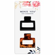 Краб для волос НАБОР 2 шт., 3,8 см, глянцевый, чёрный и черепаховый, MONTE VITA (МОНТЕ ВИТА), 457010