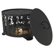 Комплект костровая чаша с решеткой гриль и крышкой пламегасителем FIRE-HOUSE олени диаметр 50 с плоским дном