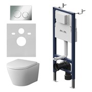 Инсталляция AM.PM с клавишей PrimeFit L глянцевый хром, с подвесным унитазом Sense FlashClean, с сиденьем с микролифто