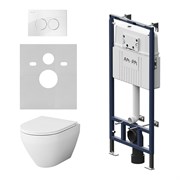 Инсталляция AM.PM MasterFit с клавишей L глянцевый белый, с подвесным унитазом Spirit V2.0 FlashClean, с сиденьем с ми