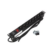 Блок розеток NTSS 19", 1U, пластик, 1ф16A, 3.7кВт, (8) Schuko CEE 7/7, выкл. с подсв.и крыш., 1.8м каб., вил. Schuko
