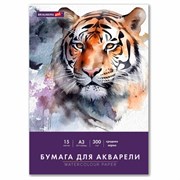 Бумага для акварели БОЛЬШАЯ А3 в папке, 15 листов, 300 г/м2, среднее зерно, BRAUBERG ART CLASSIC, 116354