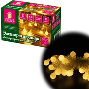 Электрогирлянда-нить комнатная "Шарики" 5 м, 40 LED, теплый белый свет, 220 V, контроллер, ЗОЛОТАЯ СКАЗКА, 591348