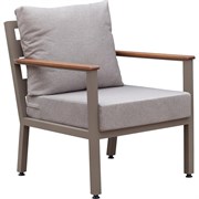 Уличное кресло GreenWeen SANTORINI, каркас алюминий цвет PECAN, подушки рогожка цвет BAHAMA ASH, подлокотники дерево, 700x870