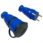 Комплект nvo NVO каучуковая кабельная розетка с заземлением и крышкой 16А IP44 + вилка цвет синий 4601 4602