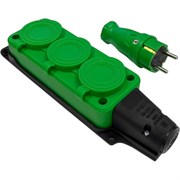 Комплект nvo NVO каучуковая кабельная колодка 3 гнезда с заземлением и крышкой 16А IP54 + вилка цвет зеленый 4501 413
