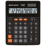 Калькулятор настольный BRAUBERG AAA-888 (202x159 мм),12 разрядов, ЧЕРНЫЙ, двойное питание, 273981