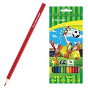 Карандаши цветные BRAUBERG "Football match", 12 цветов, шестигранные, грифель 3 мм, натуральное дерево, 180534