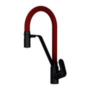 Смеситель для кухни AM.PM Like с каналом для питьевой воды и гибким изливом, черный, красный излив