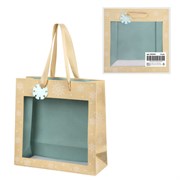 Пакет подарочный (1 шт.) новогодний, 20х8х20 см, "Snowflakes", прозрачное окно, крафт, ЗОЛОТАЯ СКАЗКА, 592444