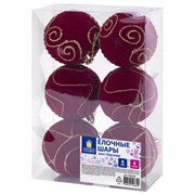 Шары елочные 6 шт., 8 см, "Burgundy Charm", пластик, софт-тач, бургунди, ЗОЛОТАЯ СКАЗКА, 592453