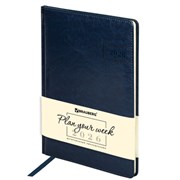 Еженедельник датированный 2026, БОЛЬШОЙ ФОРМАТ 210х297 мм, А4, BRAUBERG "Imperial", под кожу, синий, 117157