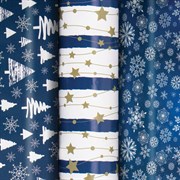 Бумага упаковочная новогодняя НАБОР 3 шт., "Blue Collection", 70х100 см, 3 дизайна, ЗОЛОТАЯ СКАЗКА, 592058