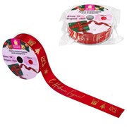 Упаковочная лента новогодняя для декора и подарков 25 мм х 5 м, КРАСНАЯ, с тиснением, ЗОЛОТАЯ СКАЗКА, 592414