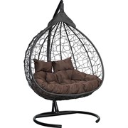 Подвесное двухместное кресло-кокон Лаура FISHT черное + черный каркас, подушка шоколадная FIS