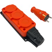 Комплект nvo NVO каучуковая кабельная колодка 3 гнезда с заземлением и крышкой 16А IP54 + вилка цвет оранжевый 4301 4