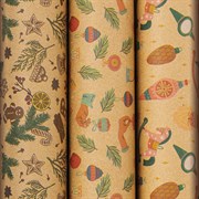 Бумага упаковочная новогодняя НАБОР 3 шт., "Christmas Kraft", 70х100 см, 3 дизайна, ЗОЛОТАЯ СКАЗКА, 592056