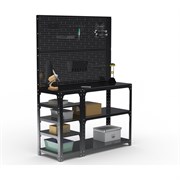 Стол-верстак ООО Металекс KIT 950х1100х500 мм, с боковыми полками, двумя перфопанелями и комплектом аксессуаров, черный