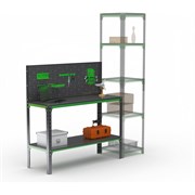 Стол-верстак ООО Металекс серия KIT 950х1000х600, одна полка + перфопанель с комплектом аксессуаров, серо-зеленый