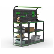 Стол-верстак ООО Металекс KIT 950х1700х600 с боковыми полками, перфопанелью и комплектом освещения, серо-зеленый