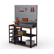 Стол-верстак ООО Металекс KIT 950х1200х400 (с бок. полками, двумя перфопанелями и комп. аксессуаров) (оранжево-чёрный)