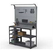 Стол-верстак ООО Металекс серия KIT 950х1000х400 мм, с боковыми полками, 2-мя панелями и комплектом освещения, серый