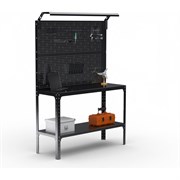 Стол-верстак ООО Металекс KIT 950х1000х400 мм, одна полка + двойная перфопанель с комплектом освещения, черный