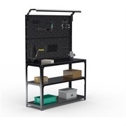 Стол-верстак ООО Металекс KIT 950х1700х600 мм, 2-е полки, двойная перфопанель с комплектом освещения, черный